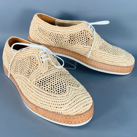 ROBERT CLERGERIE Size 8 Natural Woven Raffia Lace-Up Shoes main image 4